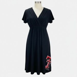Texas Tech Red Raiders Womens V-Neck Midi Dress S Black Graphic Print Casual New